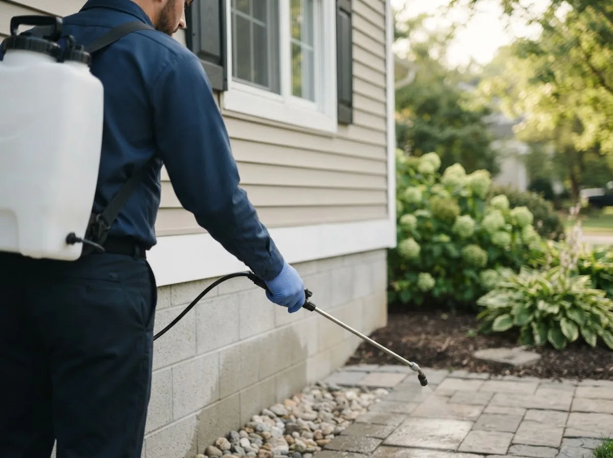 Pest control technician inspecting a home in Chesapeake, VA